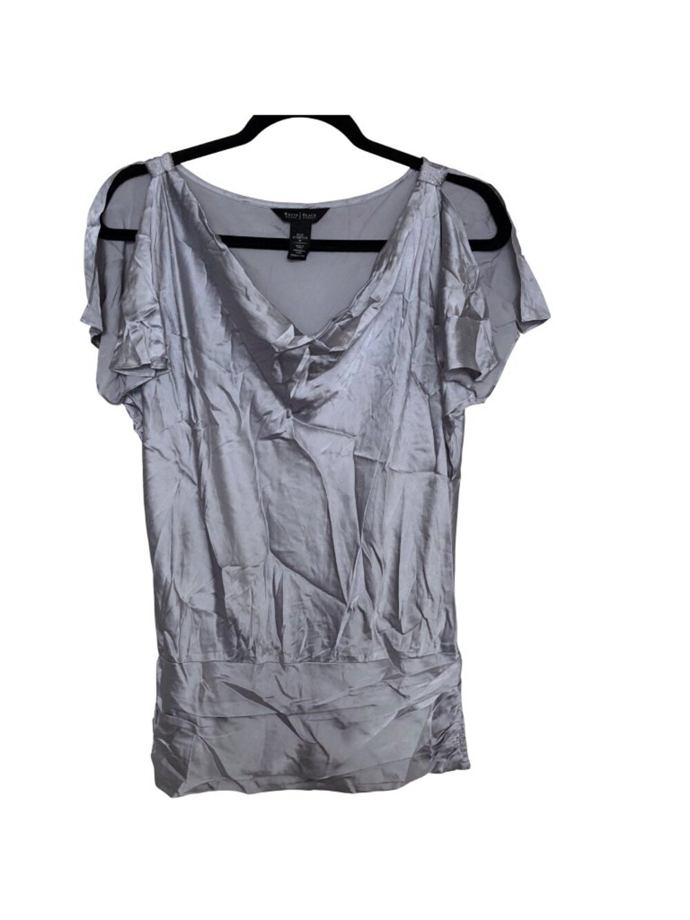 White House Black Market Silver Short Sleeve Cowl Neck Top M